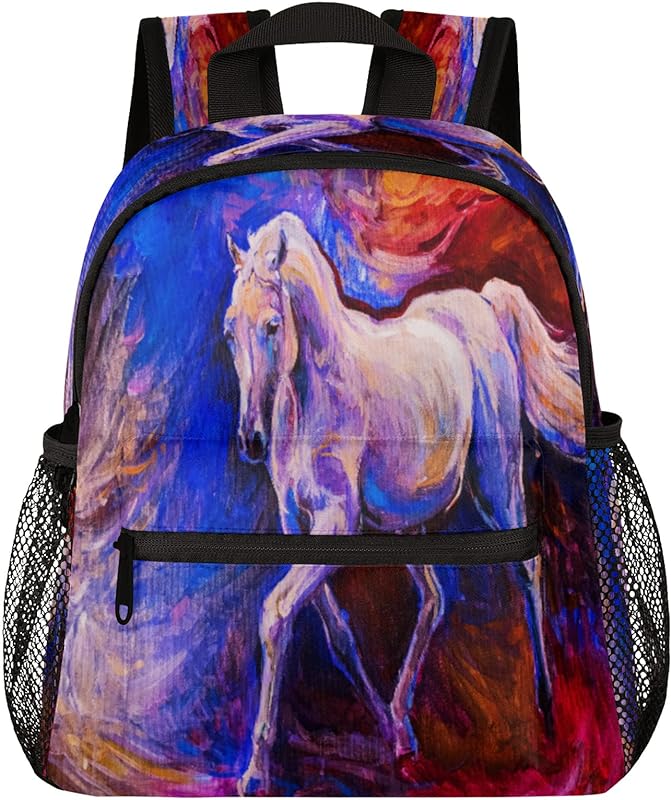 Pardick Mochilas infantis Aquarela Animal Cavalo Mochilas Infantis para Meninos e Meninas Mini Mochila Impermeável Escolar Primária para Crianças, Mochila Infantil com Alça no Peito Mochila Escolar para Meninas/Meninos, Multi, Viajar