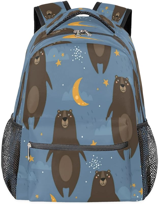 Mochilas de urso animal para mulheres e homens, mochila escolar lua estrela para meninos e meninas adolescentes, mochilas para laptop para faculdade de trabalho, mochila de viagem à prova d’água mochila para livros para caminhadas, Multi