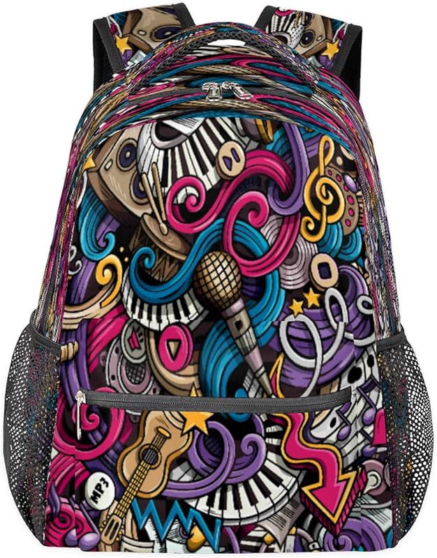 Mochilas de microfone para mulheres e homens, mochila escolar de piano musical para meninos e meninas adolescentes, mochilas para laptop para faculdade, mochila de viagem à prova d’água mochila para livros para caminhadas, Multicor, Medium
