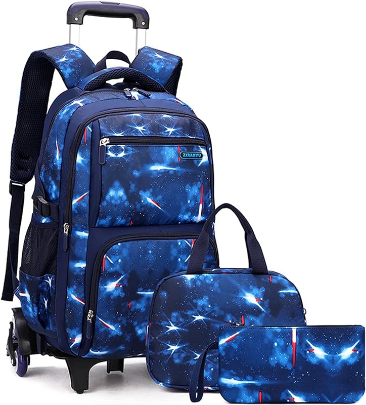 HUIOP Mochila infantil com rodas para meninos, meninas, mochila com rodas, carrinho, mochila escolar, mochila com lancheira, bolsa de lápis