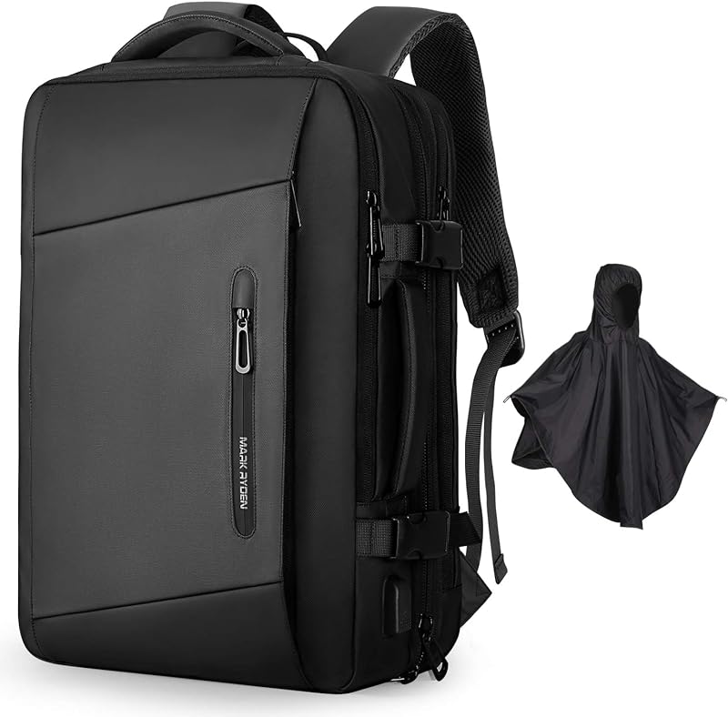 Mochila para laptop Markryden com capa de chuva, mochila expansível à prova d’água, com porta de carregamento USB com capa de chuva, para escola, viagem, trabalho, para laptop de 17,3/15,6 polegadas