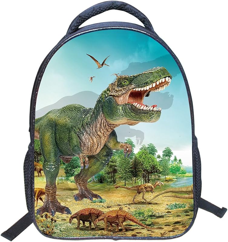 Mochila escolar infantil de dinossauro 3D legal com estampa de animais 3D, Verde, Medium