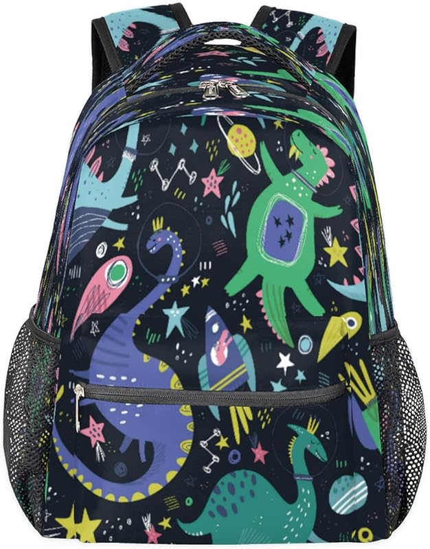 Mochilas de dinossauro engraçadas para mulheres e homens, mochila escolar de animais espaciais para meninos e meninas adolescentes, mochilas para laptop para faculdade de trabalho, mochila de viagem à prova d’água mochila para livros para caminhadas, Multicor, Medium