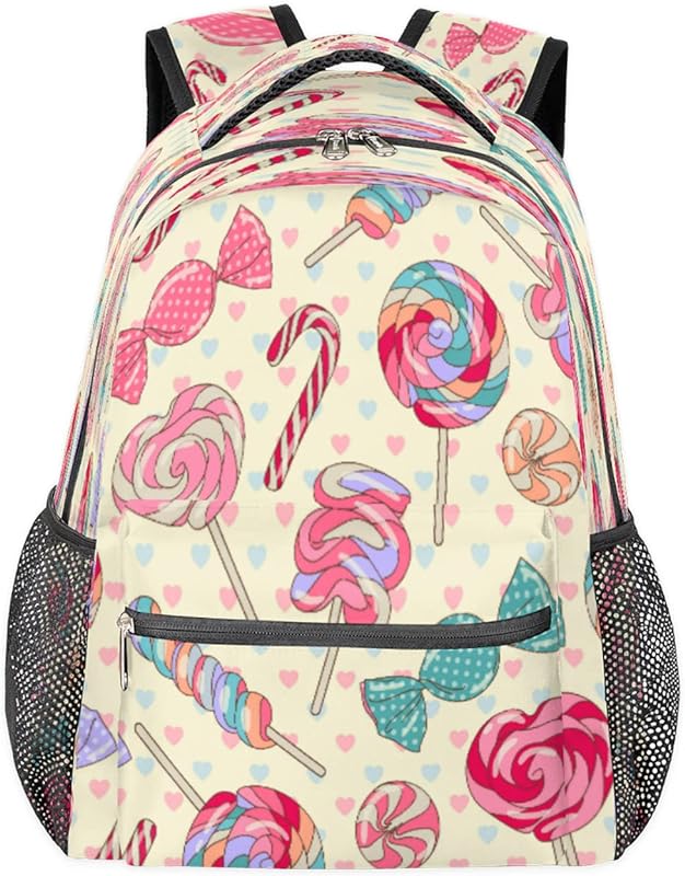 Mochila Lollipop para mulheres e homens, mochila escolar com coração de amor para meninos e meninas adolescentes, mochilas para laptop para faculdade, mochila de viagem à prova d’água mochila para caminhada, Multicor, Medium