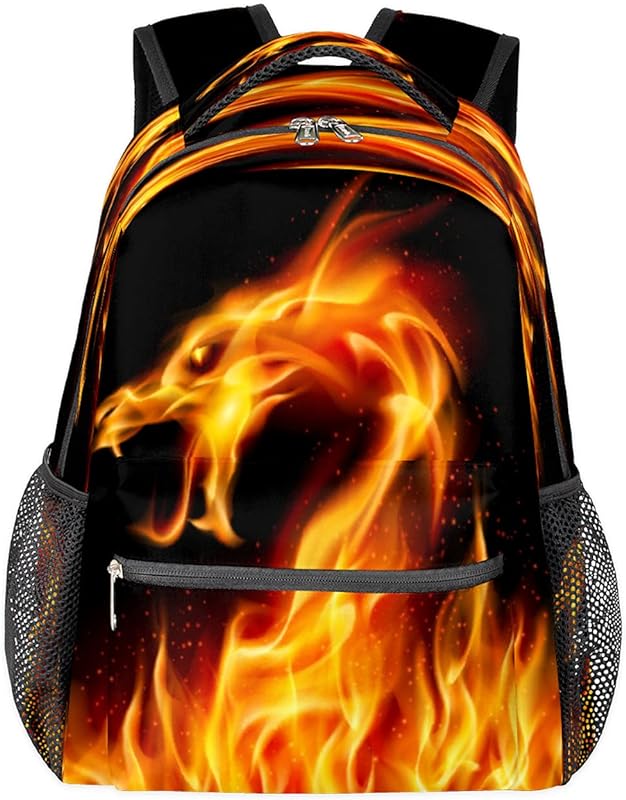 Mochilas de viagem para laptop para mulheres e homens, estampa de dragão fogo, resistente à água, mochilas escolares leves para adolescentes meninas/meninos, mochila casual para viajar, acampar, caminhar, Multi, Medium, Mochilas Daypack