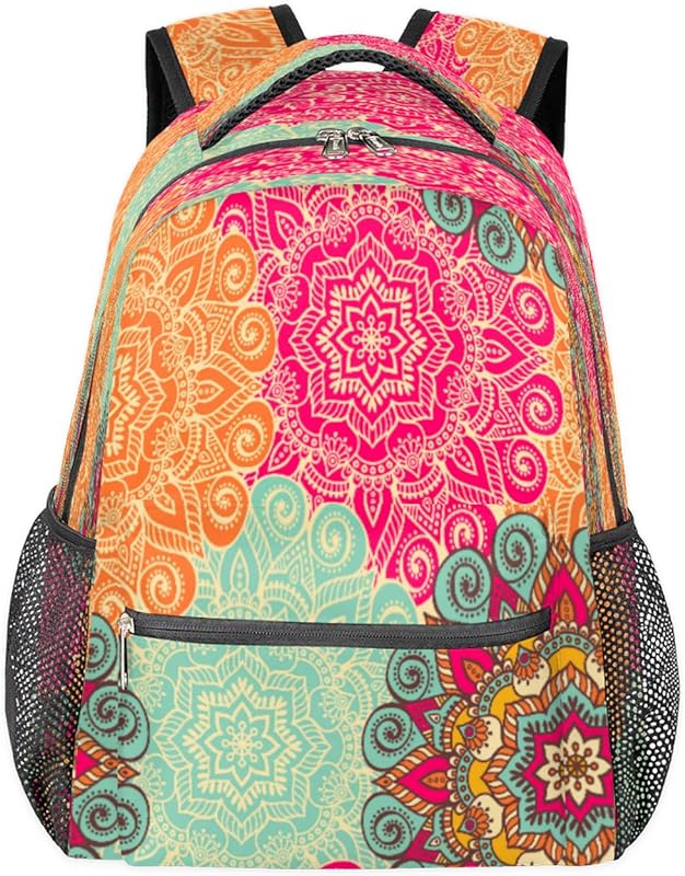 Mochilas de mandala coloridas para mulheres e homens, mochila escolar boho para meninos e meninas adolescentes, mochilas para laptop para faculdade, mochila de viagem à prova d’água mochila para caminhada, Multicor, Medium