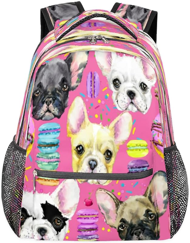 Mochilas para adolescentes, meninas, meninos, buldogue francês, mochila de viagem para mulheres e homens, mochilas para livros de cachorro macaron, mochilas universitárias para escola, trabalho, laptop, mochila resistente à água para caminhadas, Multicor, Medium