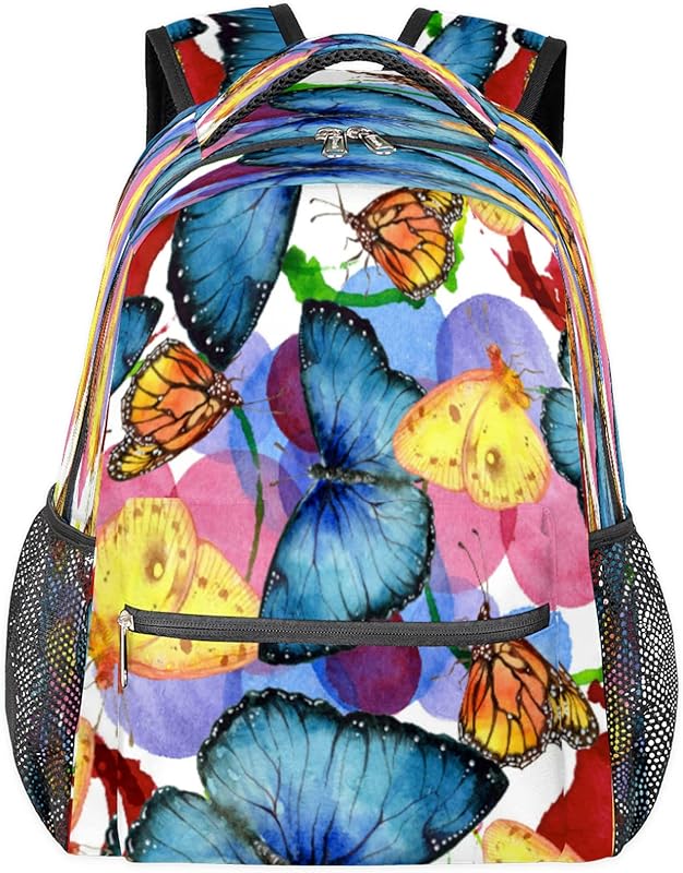 Mochilas de borboleta coloridas para mulheres e homens, mochila escolar de aquarela arco-íris para meninos e meninas adolescentes, mochilas para laptop para faculdade de trabalho, mochila de viagem à prova d’água mochila para caminhada, Multi
