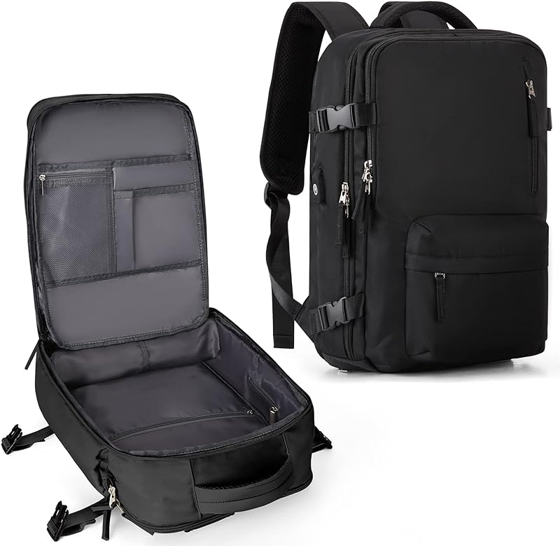Mochila de viagem grande feminina, bagagem de mão, mochila impermeável para fazer trilha e esportes ao ar livre, mochila escolar, A – Preto