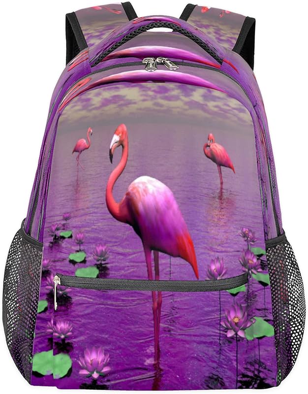 Mochilas de flamingo de animal para mulheres e homens, mochila escolar de folha de lótus para meninos e meninas adolescentes, mochilas para laptop para faculdade de trabalho, mochila de viagem à prova d’água mochila para livros para caminhadas, Multi