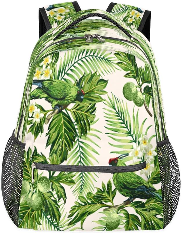 Mochilas de folhas de papagaio para mulheres e homens, mochila escolar de flor limão para meninos e meninas adolescentes, mochilas para laptop para faculdade, mochila de viagem à prova d’água mochila para caminhada, Multicor, Medium
