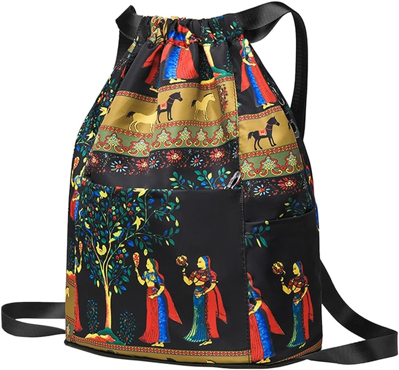 Cordão Mochila Saco Cordão,ginástica para esportes resistentes à água – Saco academia mini mochila viagem, mochila barbante dobrável com bolsos compartimento para homens Pinnkl