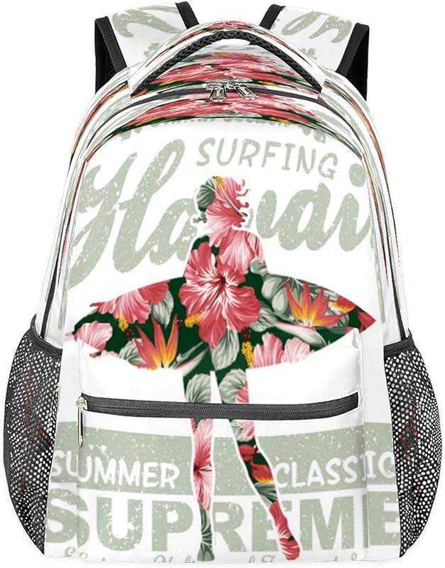 Mochilas femininas para laptop com estampa havaiana e flores, mochilas escolares para negócios, mochila escolar para estudantes com alça de ombro ajustável, mochila casual para viagem e acampamento para mulheres e homens, Multicor, Large, Mochilas Daypack