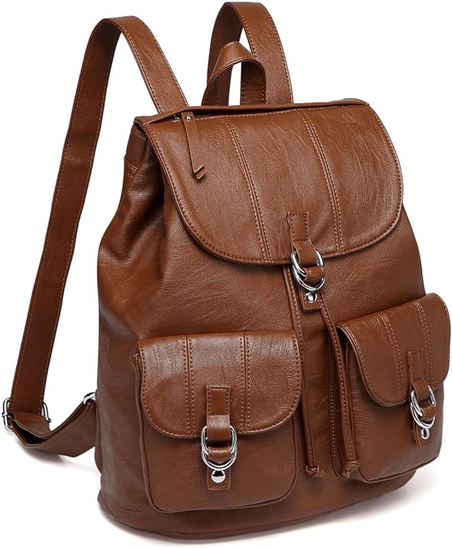 Bolsa Mochila para Mulheres, VASCHY Mochila Fashion com Fivela de Couro Falso com Cordão para Faculdade com Dois Bolsos Frontais