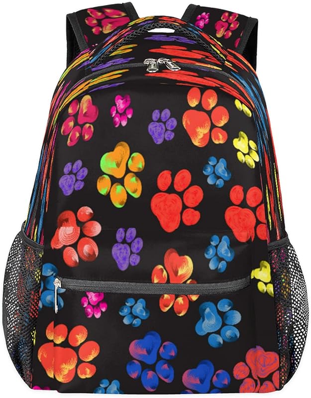 Mochila arco-íris para mulheres e homens, mochila de viagem para laptop, impermeável, com estampa de pata de cachorro, mochila diária com vários bolsos, mochila casual para escola, acampamento, caminhada, trabalho, Multicor, Medium, Mochilas Daypack