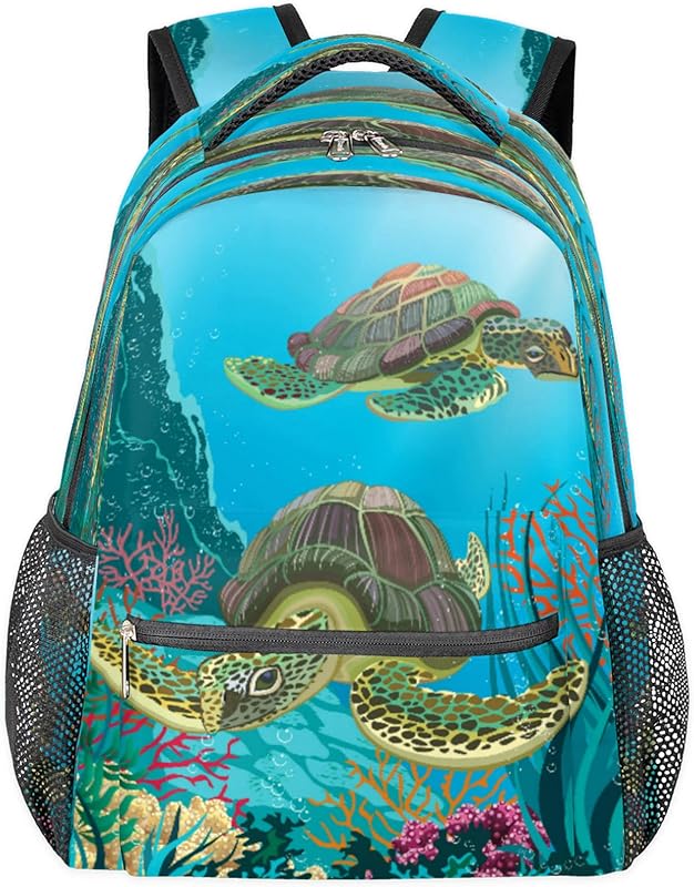 Mochilas de animais do oceano para mulheres e homens, mochila escolar de tartaruga marinha para meninos e meninas adolescentes, mochilas para laptop para faculdade de trabalho, mochila de viagem à prova d’água mochila para livros para caminhadas, Multi