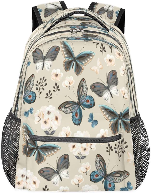 Mochilas de borboleta para mulheres e homens, mochila escolar floral para meninos e meninas adolescentes, mochilas para laptop para faculdade, mochila de viagem à prova d’água mochila para livros para caminhadas, Multicor, Medium