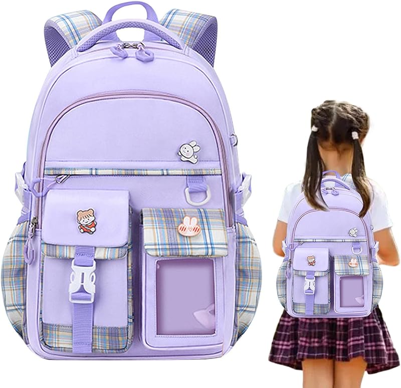 Mochila Escolar Meninas | Mochilas para meninas,Bolsas de escola primária para meninas, bolsa leve e de grande capacidade, design com vários bolsos, roxo/rosa Generic