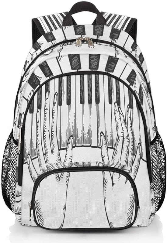 Mochila para meninas escolares, meninos, teclas de piano de mãos, mochila escolar, faculdade, mochila de viagem, mochila clássica, mochila fofa para livros com alça no peito, Multi, Mochilas de Viagem