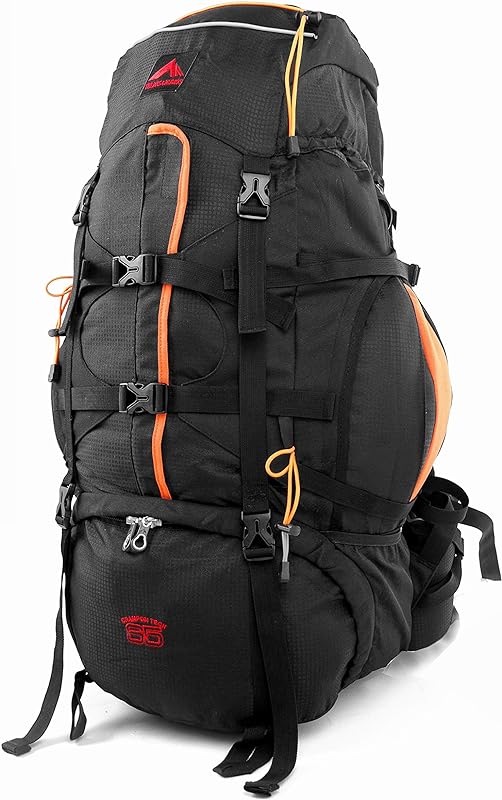 0065 – MOCHILA CRAMPON 65 – PRETA COM DETALHES LARANJA