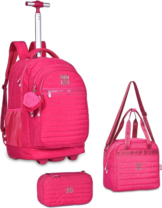 Kit Mochila Rodas, Estojo e Lancheira Rebecca Bonbon Crinkle Rosa- Clio Style