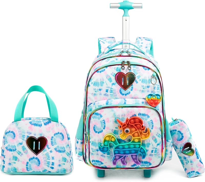 Mochilas de Rodinhas Infantis – Kit de 3 peças com mochila de rodinhas, lancheira e estojo, ideal para crianças e estudantes (Brinquedo colorido para inquietação unicórnio 2)