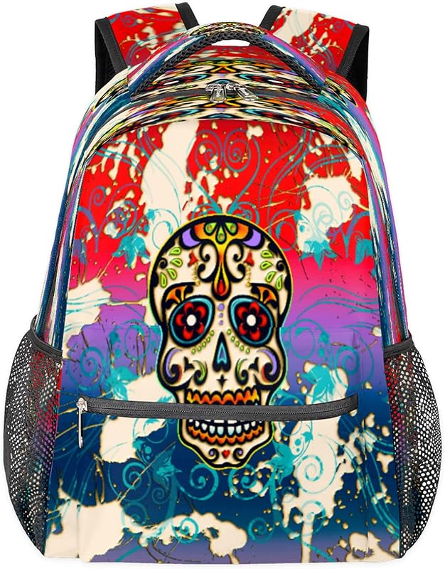 Mochilas Sugar Skull para mulheres e homens, mochila escolar Paisley para meninos e meninas adolescentes, mochilas para laptop para faculdade de trabalho, mochila de viagem à prova d’água mochila para livros para caminhadas, Multi
