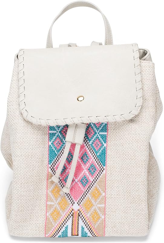 Mochila de palha vegana com design tribal asteca, azul, rosa, amarelo, Azul, rosa, amarelo