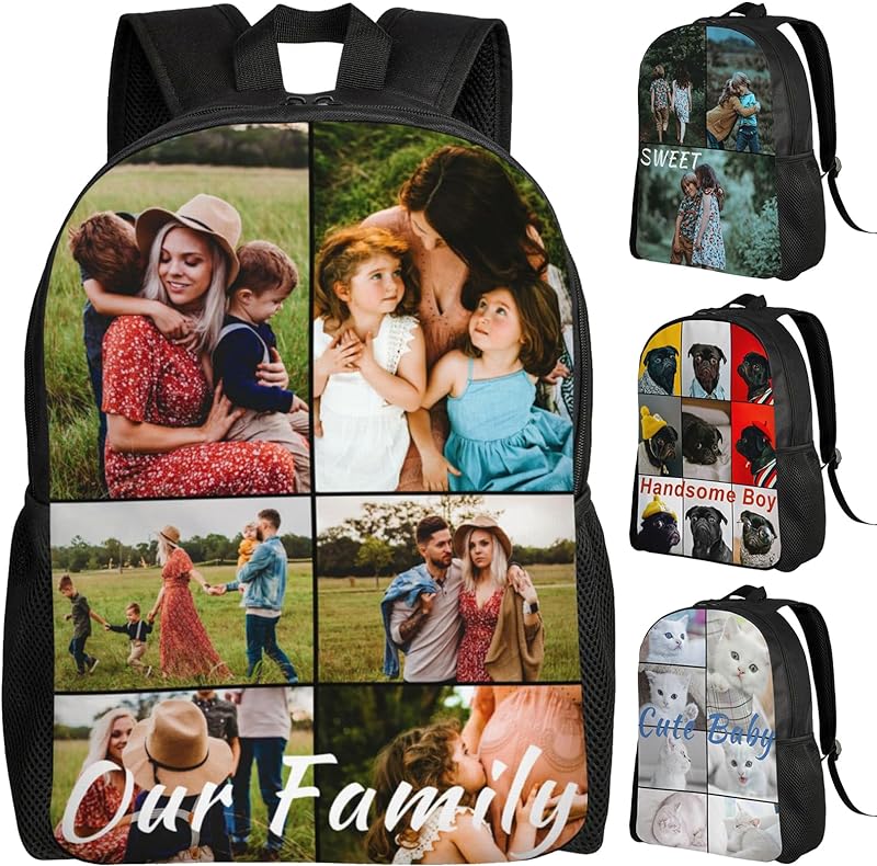 Boneker Mochila personalizada com foto personalizada 1-9 fotos personalize sua imagem texto nome logotipo bolsa impermeável para laptop