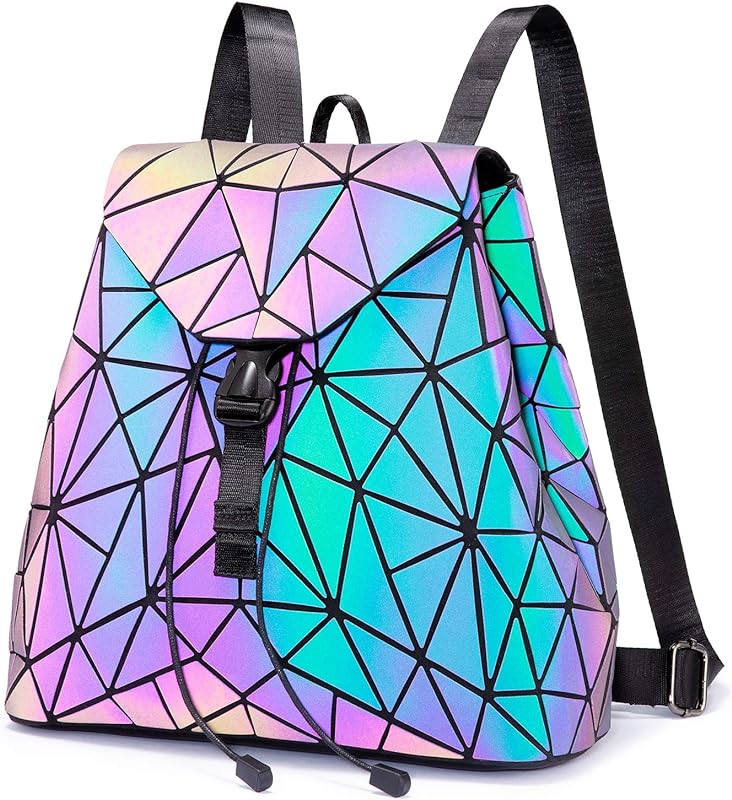 Conjunto de bolsas e bolsas geométricas luminosas para mulheres, holográfico, bolsa refletiva, mochila, carteira, conjunto de embreagem