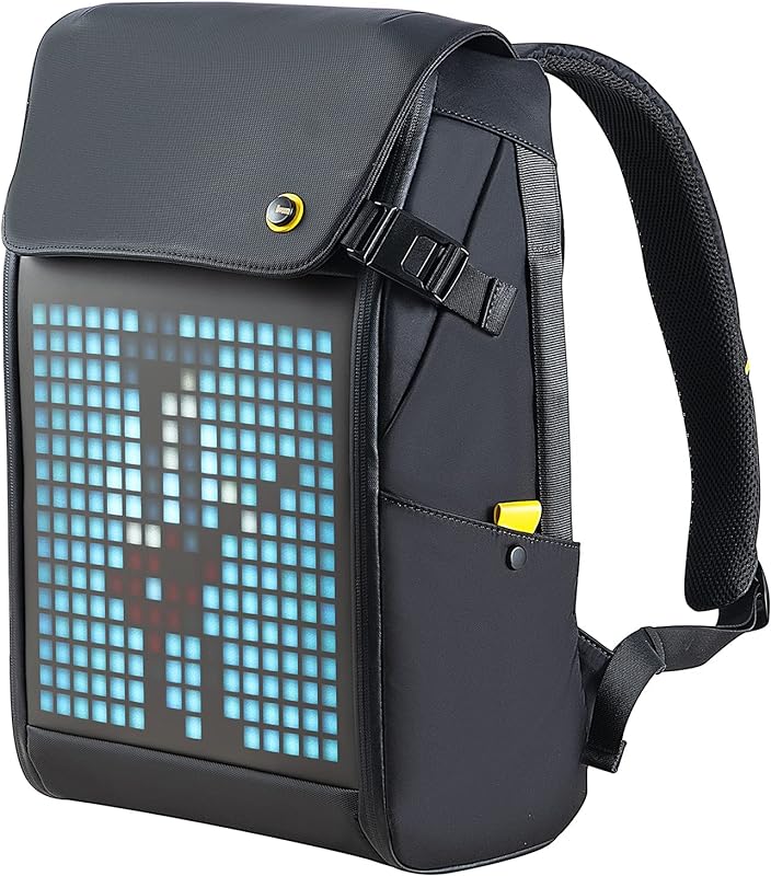Divoom Mochila para laptop com tela de LED com controle de aplicativo, 17 polegadas legal DIY Pixel Art Animation, mochila moderna, para homens ou mulheres, Preto, largre, Tendência