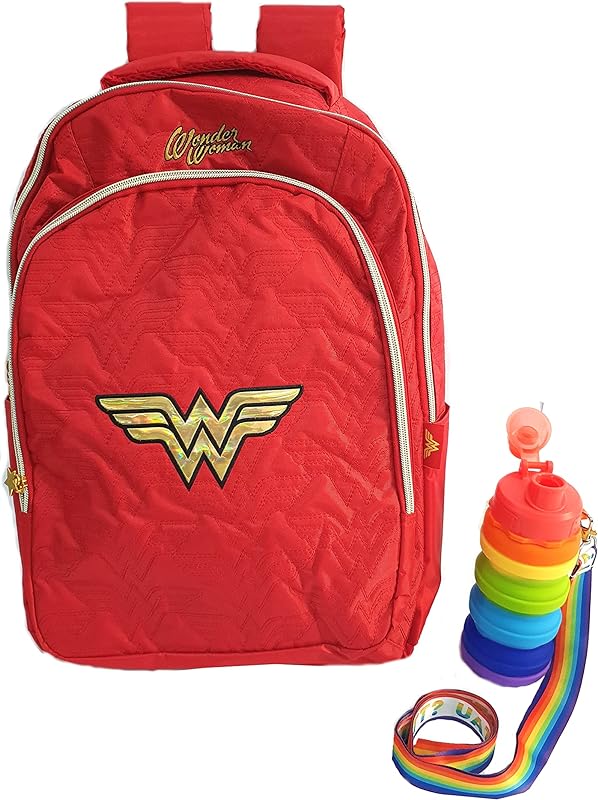 Kit Mochila Escolar Notebook Mulher Maravilha E Garrafa Retrátil Cores Arco Iris LGBT