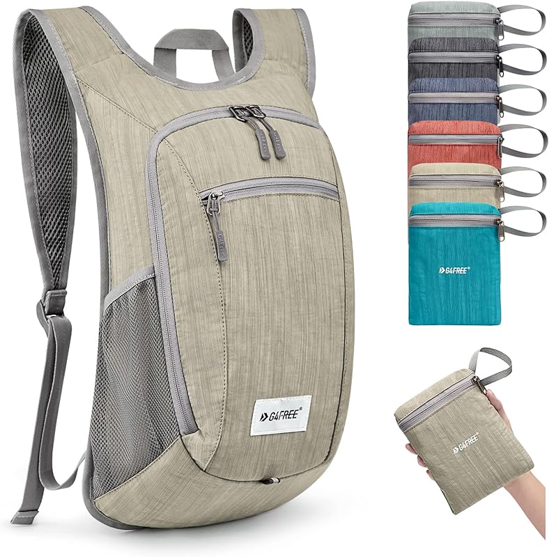 Mochila de caminhada de 10 litros, leve, embalável, para caminhada, mochila de ombro dobrável para uso ao ar livre, Bege