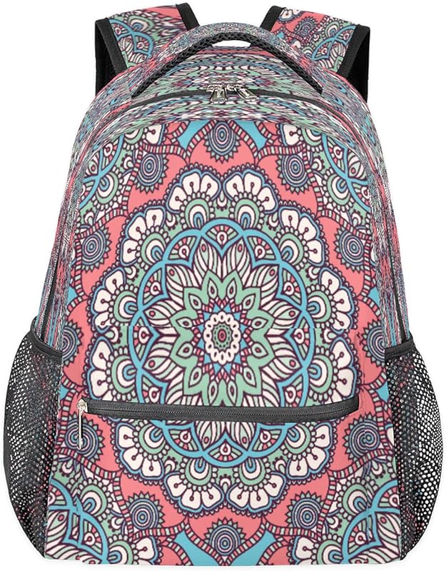 Mochila Mandala para mulheres e homens, mochila para laptop de viagem, impermeável, mochila diária com flores Boho com vários bolsos, mochila casual para escola, acampamento, caminhada, trabalho, Multicor, Medium, Mochilas Daypack