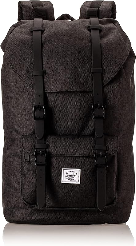 Herschel Mochila para laptop Little America, Mochila para laptop Little America, Cruz preta/borracha preta, Mid-Volume 17.0L