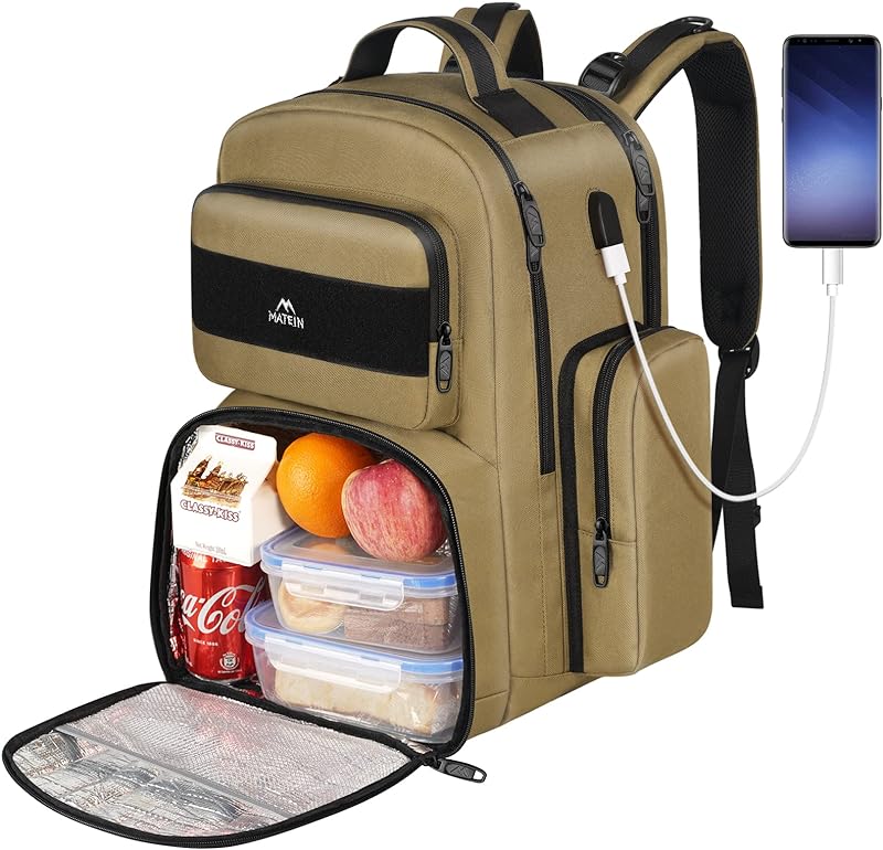 Mochila de almoço para homens, mochila grande para laptop com isolamento térmico com porta USB para estudantes, lancheira resistente à água para trabalho, faculdade, livros, para piquenique,