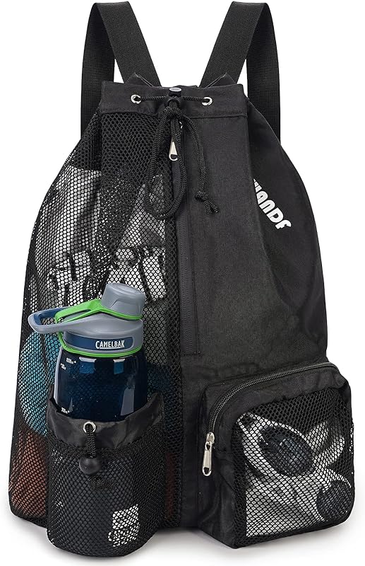 Bolsa de natação de malha com cordão e bolso molhado mochila de praia para natação, academia e equipamento de treino