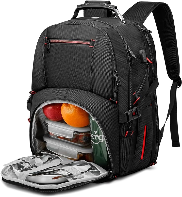 Mochila masculina para almoço com isolamento térmico de 43 cm, lancheira com porta de carregamento USB, mochila extra grande para laptop universitário, resistente à água para viagem Mochila masculina para almoço com isolamento térmico de 43 cm, lancheira com porta de carregamento USB, mochila extra grande para laptop universitário, resistente à água para viagem