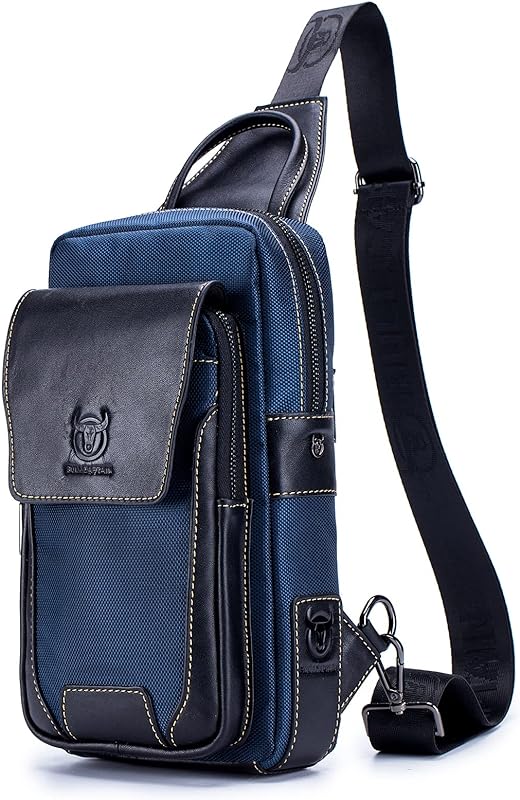 Moniss Bolsa Sling de Couro Masculina Pacote de Bolsa de Peito Casual Bolsa Transversal Mochila Sling Mochila de Viagem Mochila de Ombro