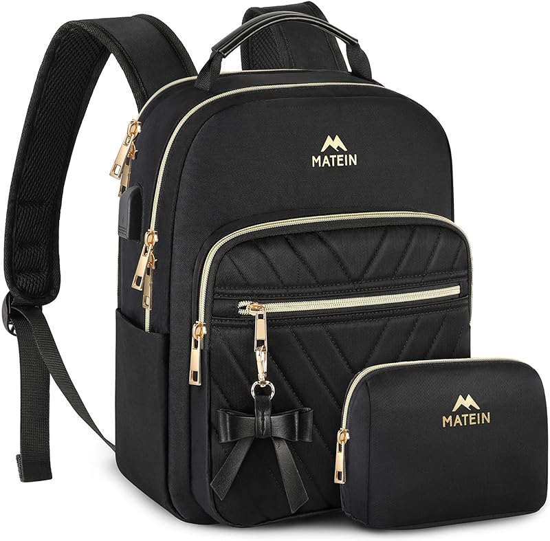 Mini mochila feminina à prova d’água, elegante, bolsa de ombro com porta de carregamento USB, mochila leve e pequena casual de viagem para mulheres e adolescentes, conjuntos de 2 peças, preta