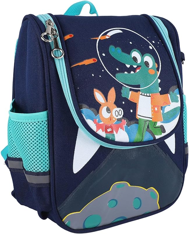 Mochila Escolar Infantil, Mochila Pré-escolar, Bolsos de Malha Lateral, Estilo Dinossauro, Design de Desenho Animado, Zíper Suavizante para a Escola