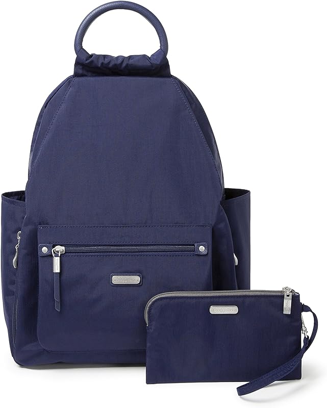 Mochila feminina o dia todo com alça de pulso para telefone RFID, Azul marino Mochila feminina o dia todo com alça de pulso para telefone RFID, Azul marino