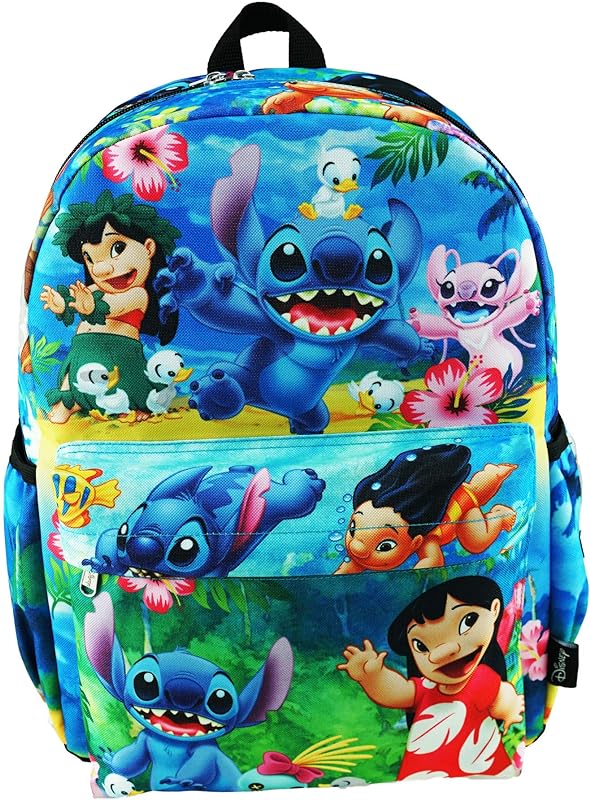 Mochila Lilo And Stitch Deluxe com estampa grande de 16 polegadas com compartimento para laptop – A19563 multicolorido, Multicor, Large, Laptop