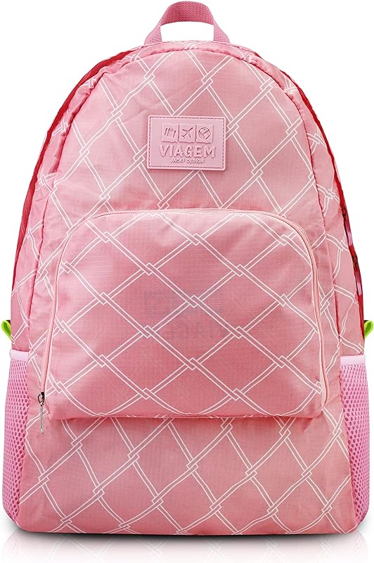 Mochila Dobrável de Viagem Compacta Feminina Masculina Leve Cor:Rosa