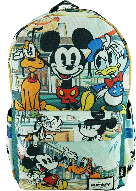 Mochila Mickey Mouse Wondapop Deluxe grande com estampa grande de 16 polegadas com compartimento para laptop – A19757, Multicor, Large, Computador portátil