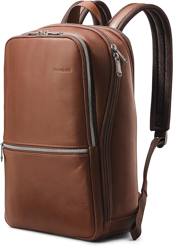 Mochila slim de couro clássica, Samsonite, tamanho único, conhaque