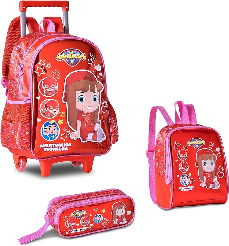 Kit Mochila Rodas c/Luz, Lancheira e Estojo Os Aventureiros – Clio Style