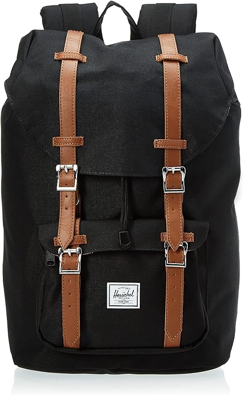 Mochila para laptop Little America, Preto/Couro Sintético Marrom, 17 L