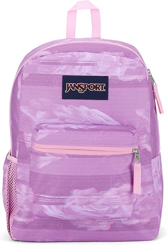 Mochila Cross Town, rosa estática, 43 cm x 31,8 cm x 15 cm – Bolsa simples com 1 compartimento principal, bolso utilitário frontal – Acessórios de classe premium