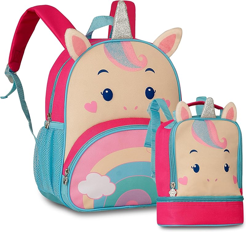 Kit Mochila Costas 13 e Lancheira Pets Unicórnio Rosa Clio Style